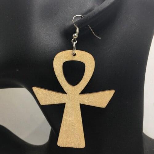 6cm Ankh cross Wooden Earrings can mixed 4 colors