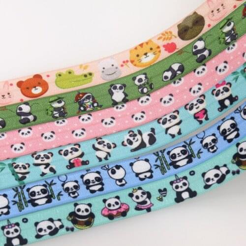DHK 5/8'' 50yards Animals Panda Printed Fold Elastic FOE Stretch Ribbon Hairbow Headwear Headband DIY OEM S1485