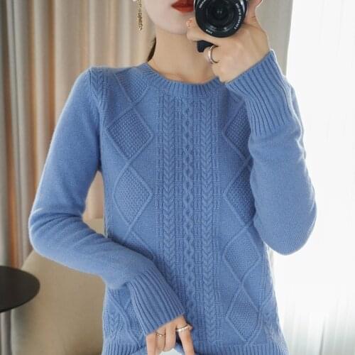 Hot Sale Autumn Winter 100% Wool Jumper Womens Sweater O-Neck Knitted Pullover Female Solid Soft Warm Loose Cashmere Sweater