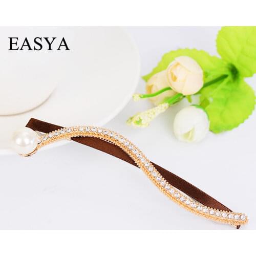 EASYA Long Wave Barrettes Women Hair Jewelry Rhinestone Simulated Pearl Hair Clips Hairwear Ornaments