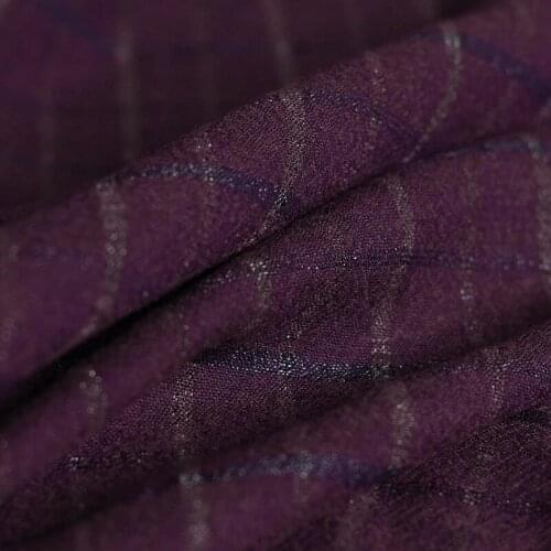 Purple Plaid Thin Soft Crepe Wool Garment Materials Fabric Women Dress DIY Sewing Cloth