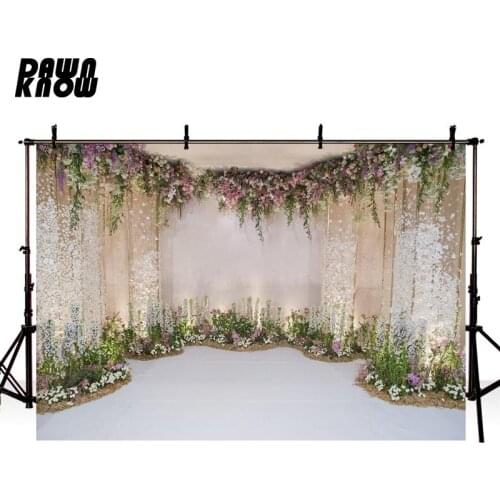 DAWNKNOW Floral Wall Photography Background White Flower Photographic Backdrops Love Wedding Reception Photocall lv788