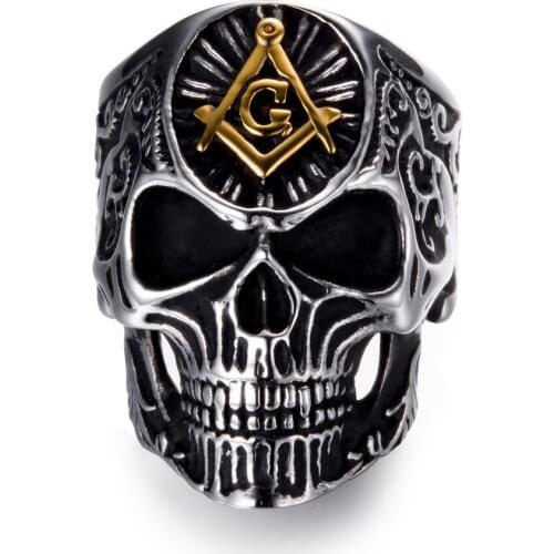 Freemasonry Skull Religious Skeleton Rings For Mens Masonic Gold Ring Stainless Steel Freemason Band High Quality