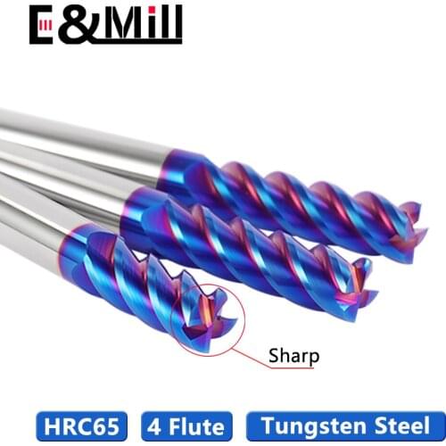 HRC65 4 Flute Tungsten Steel Milling Cutter Carbide Milling Cutter CNC Stainless Steel Special Alloy CNC Tool 1-20mm end mill