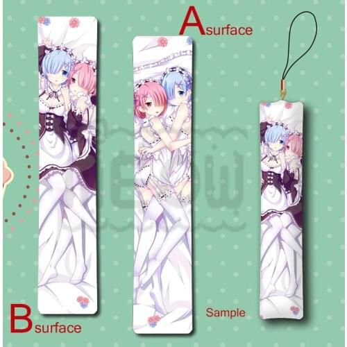 Hot Re:Zero kara Hajimeru Isekai Seikatsu Ram & Rem Cute Anime Mini Dakimakura Keychain Pillow Hanging Decoration Phone Strap