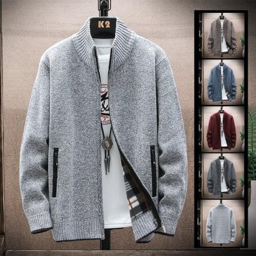Autumn/winter fleece faux fur wool sweater warm casual loose knit zipper cardigan fashion brand mens wear