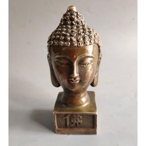 China brass Buddha head seal crafts statue