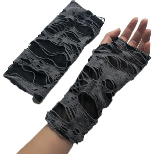 Cosplay Halloween Costume Gloves Gothic Punk Black Hollow Out Beggar Half-finger Gloves Party Cosplay Costume Accessories