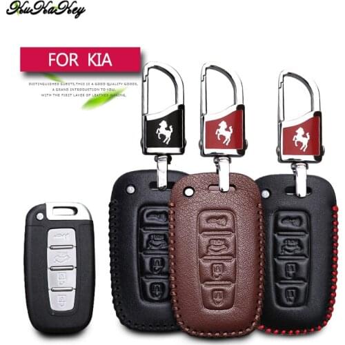 Leather Car Key Case Cover For Kia Picanto Rio 3 4 X Line K5 Ceed Sportage Soul Sorento Cerato Optima 2020 Key Ring Accessories