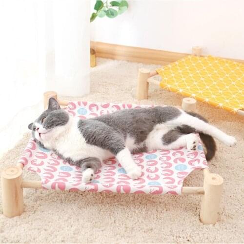 Pet Cat Camping Bed Hammocks Bed Wood Canvas Cat Summer Lounge Bed For Small Rabbit Cats Dogs Durable Canvas Pet House Supplies