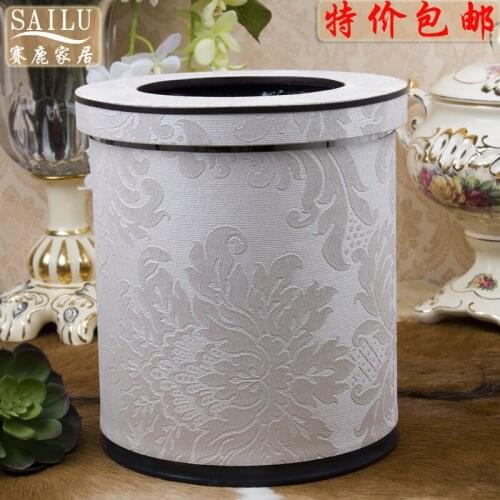 10L round double-layer built-in metal & leather trash garbage waste rubbish bin can storage bucket dustbin for home office 2242