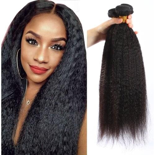 Kinky Straight Human Hair 3 Bundles Yaki Straight Human Hair Weave 100% Unprocessed Brazilian Virgin Remy Human Hair