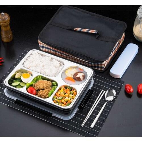 Stainless Steel Lunch Box Containers with Compartments Leakproof Bento Box Food Container with Tableware