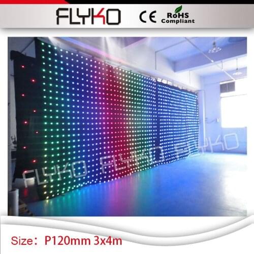Led video dj lighting curtain factory manufacturers Led vision video curtain P120mm 3m high by 4m width