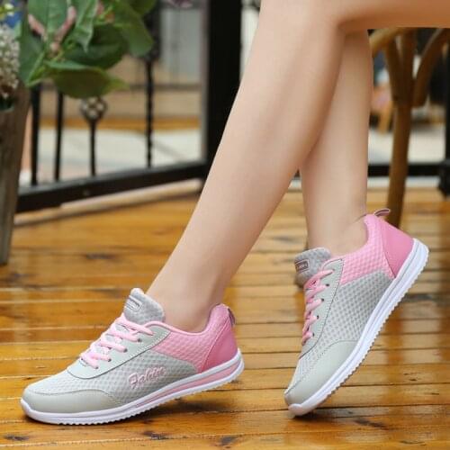 Fashion Womens Vulcanized Shoes Mesh Breathable Ladies Walking Shoes Outdoor Jogging Sneaker Cushioning Sole Fitness Footwear