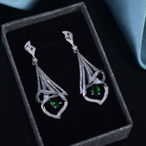 Fashion Silver Jewelry Hollow Geometry Skirt Drop Earrings Inlay Full Shiny Zircon Women Wedding Cocktail Party Unusual Earrings