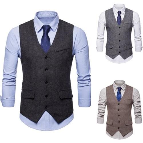 2020 New Arrival Dress Vests For Men Slim Fits Mens Suit Vest Male Waistcoat Homme Casual Sleeveless Formal Business Jacket