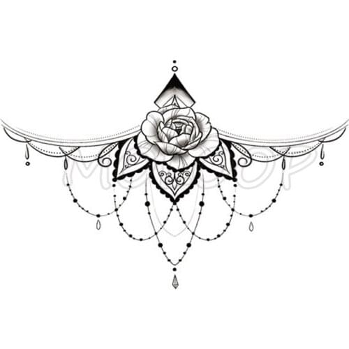 Diamond Flower Temporary Tattoo Stickers Sexy Necklace Chest Back Fake Tatoo Flash Tatto Makeup Breast Art for Woman Girl