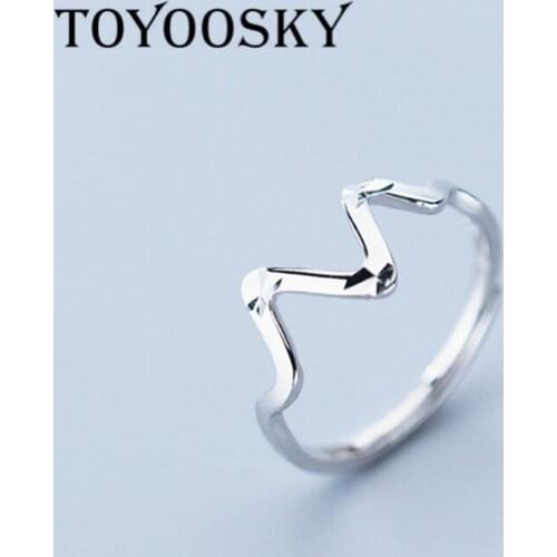 Silver 925 Jewelry Electrocardiogram Wave Heartbeat Shape Finger Open Ring Female Wholesale