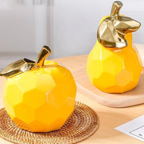 Nordic Creative Ceramics Golden Apple Pear Adornment Simple Interior Decoration Home Craft Ornaments Sculpture