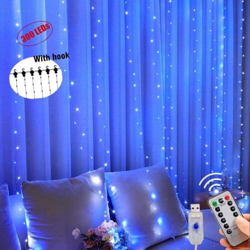 LED Curtain Lamp With hook Copper String Light Remote Control USB fairy Curtain light Garland Bedroom Christma Light Outdoor