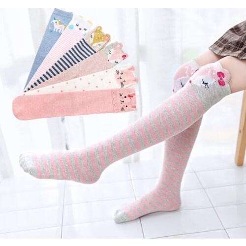 Spring Autumn Childrens Stockings Cartoon Animal Stripe Polka Dots Long Socks Thick Warm Knee High Socks High Socks for Girls
