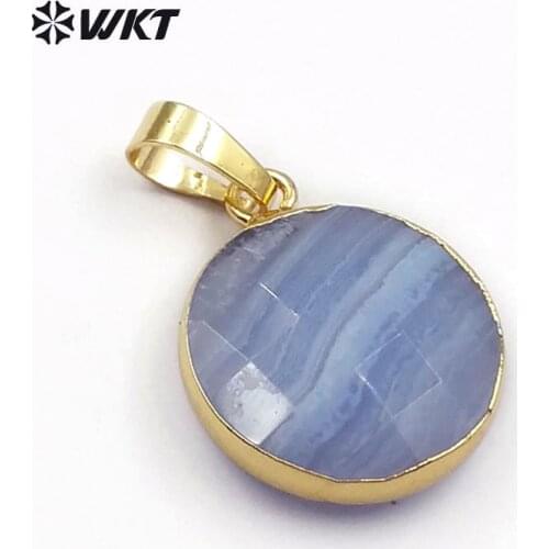 WT-P1414 WKT Wholesale New Arrival Fashion blue stone Pendant For Lady Jewelry round Shape Natural Stone Necklace Pendant