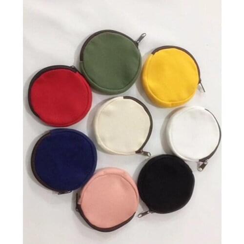 Colorful blank Round canvas zipper pouches cotton cosmetic Bags makeup bags Cotton canvas coin purse LX8443