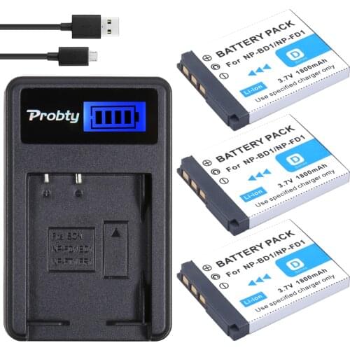 3Pcs Probty NP-BD1 NP BD1 Battery + LCD Charger for Sony Cybershot DSC-T2 DSC-G3 DSC-T70 DSC-T75 DSC-T77 DSC-T200 DSC-T300 T900