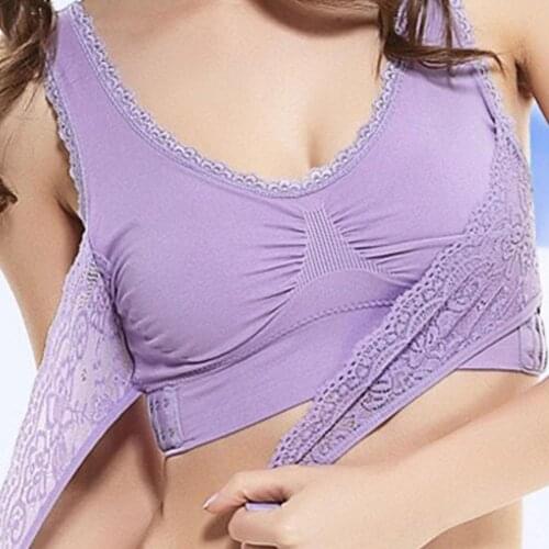 Plus Size Women Yoga Bra Cross Front Side Buckle Push Up Lace Wireless Brassiere Bra Underwear Women Gym Yoga Clothing