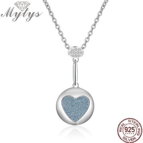Mytys 925 Sterling Silver Pendant Necklace for Women Powder Glittering Crystal Heart Shape 925 Necklaces Girlfriend Gift CN378