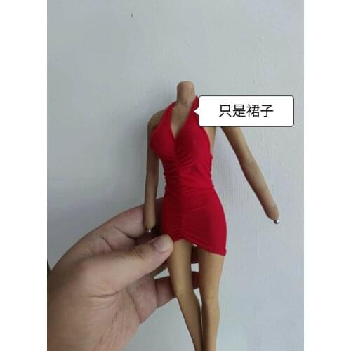 1/6 Scale Female Soldier Red Ice Silk Dress Model for 12" Action Figure Doll