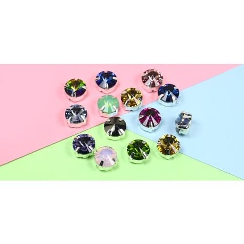 10pcs Round Rivoli mix Colors 10mm Sew On Rhinestone with claw Crystal Glass Strass Sewing Rhinestone for clothes needlework