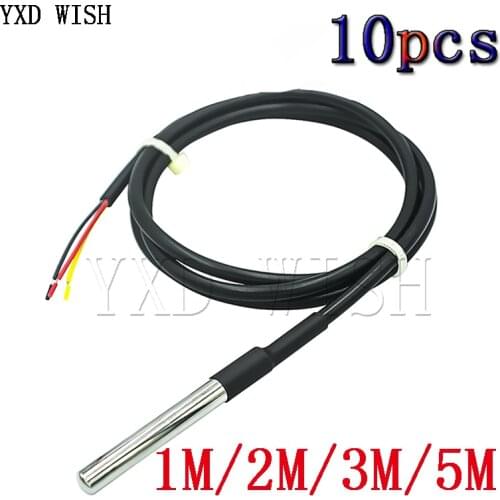10PCS Waterproof 18B20 Temperature Probe Temperature Sensor Stainless Steel Package 100cm/200cm/300cm/500cm Wire DS18B20 1M 2M