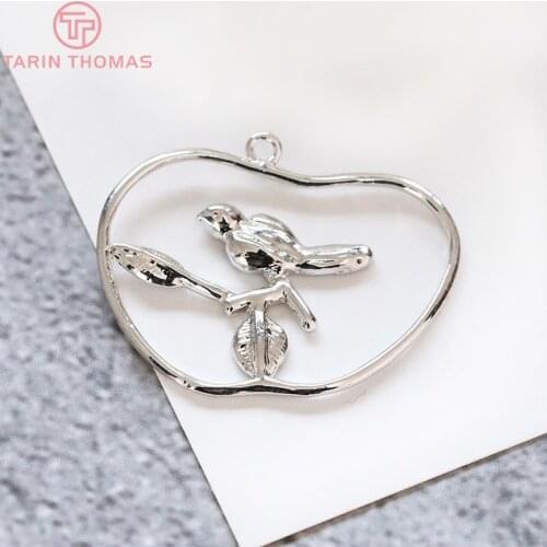 6PCS 33*27MM 24K Gold Color Plated Brass Birds Circle Earring Connector Diy Jewelry Findings Earrings Accessories