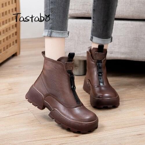 Women 2020 autumn fashion genuine leather handmade low heel shoes female short boots motorcycle botas A9985