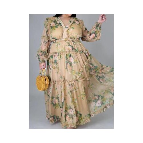 VAZN 2021 European and American Large Womens Fashion Lady Lace Lace Long Sleeves Long Casual Dress Long Dress