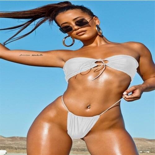 2021 String Bikini New Solid Color Swimsuit Strap Sexy Split Swimming Suit 2 Piece Sets Womens High Waist Bikini