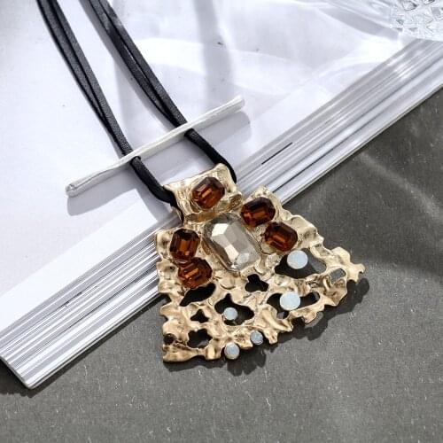 Gold Color Chains Necklace Jewelry For Women With Crystal Pendants Brown Stone Accessories Suspension Christmas Gifts Wholesale