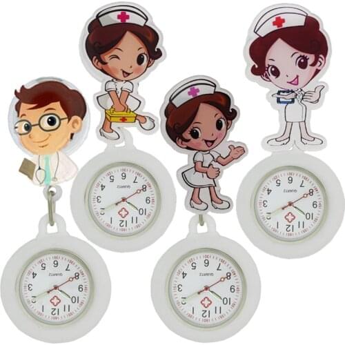 White Angel Male Female men women Nurse Doctor Medical Hospital Badge Reel Watch Stretchable Silicone Cartoon Pocket Watches