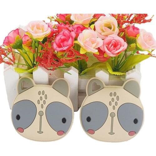 Chenkai 5PCS BPA Free Silicone Big Face Cat Teethers Sensory Chewing Pacifier DIY Baby Necklace Pendant Teething Chewing Toys