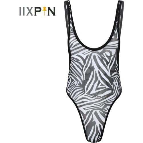 Black Mens Lingerie Bodysuit Sheer Mesh Zebra Jumpsuit Romper Singlet Bodysuit Underwear Erotic Sexy Gay Male Costume