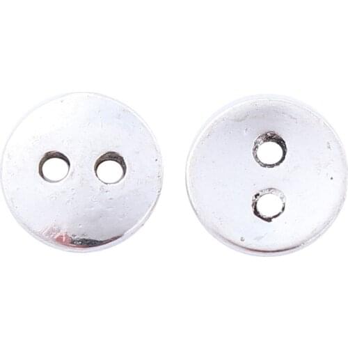 DoreenBeads Zinc Based Alloy silver color Round Spacer Beads Two Hole DIY About 10mm( 3/8") Dia, Hole: Approx 1.6mm, 100 PCs