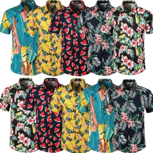 5 Style mens Hawaiian Beach Shirt Floral Fruit Print Shirts Tops Casual Short Sleeve Summer Holiday Vacation Fashion Plus size