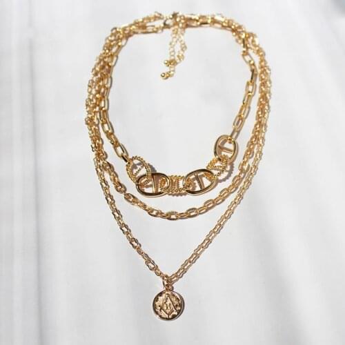 GSOLD Trendy Geometric Multilayer Pig Nose Oval Chain Stacked Necklace Women Simple Alloy Coin Punk Hip-Hop Fashion Jewelry