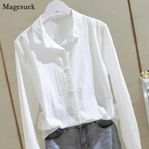 Harajuku Plus Size New Spring Turn-down Collar White Shirts Female Long Sleeve Solid Ladies Tops Blouse Femme Loose Blouse 12617
