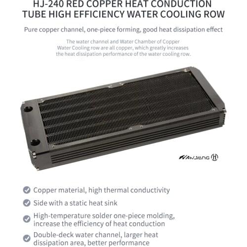 HJ 240mm Radiator Copper 30mm Thickness Computer Water Discharge Liquid Heat Exchanger G1/4 Threaded use for 12cm Fans