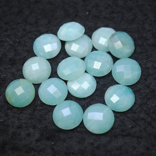 8PCS Faceted Amazonite Cabochons Nature Semi Precious Stone Round Shape Good Quality For DIY Jewelry Accessory Free Shipping