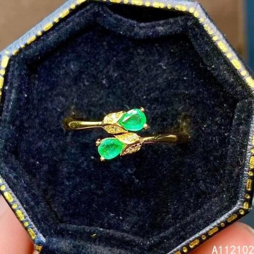 KJJEAXCMY fine jewelry 925 sterling silver inlaid natural emerald Girl fashion delicate Chinese style flower ring support test
