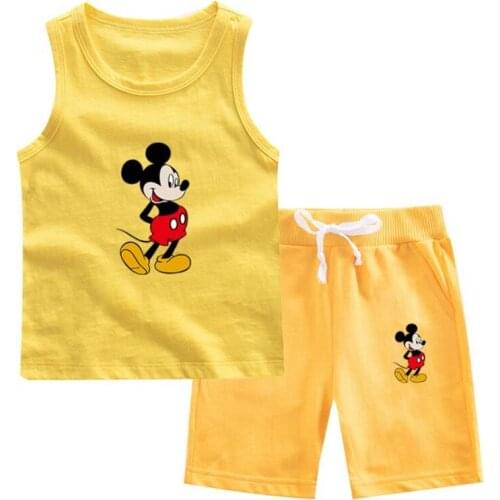 2021 summer Mickey Mouse cartoon baby boy shorts vest suit 5 minutes of pants two-piece sleeveless clothes movement